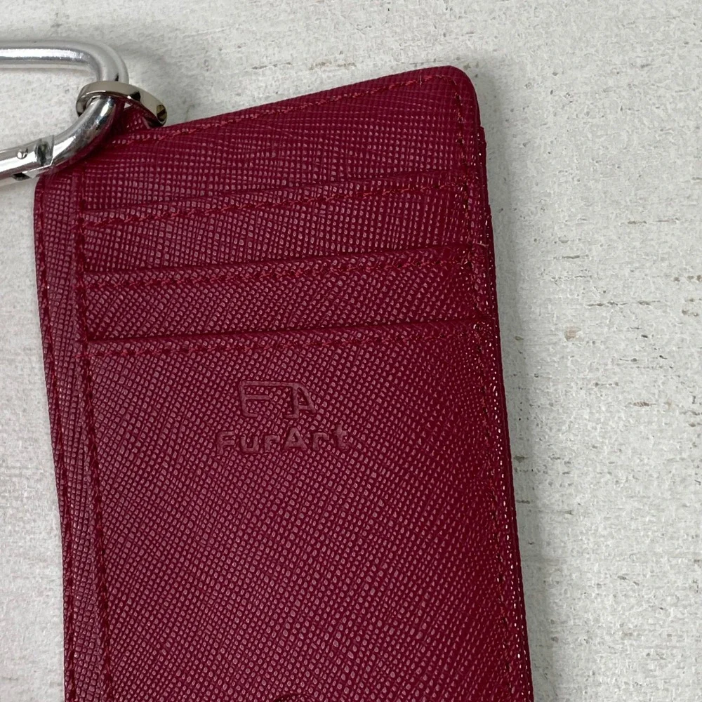 Minimalistic Slim Card Holder Keychain Wallet Berry Red ID Window Carabiner Clip